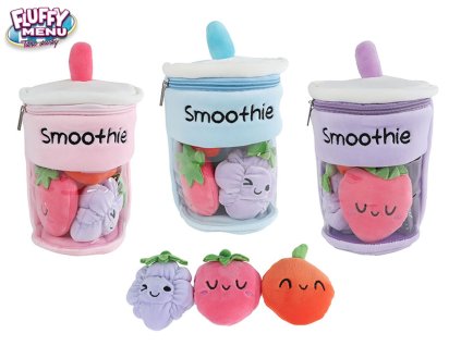 Fluffy Menu Smoothie nápoj 25 cm plyšový se 3ks ovoce, tři barvy