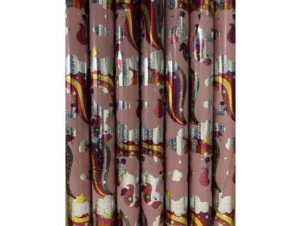 Baliaci papier metalická ružová - Jednorožce 200 x 70 cm