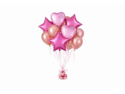 Růžová balónková kytice srdcí