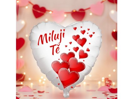 Fóliový balónek srdce 45cm Miluji Tě bílý