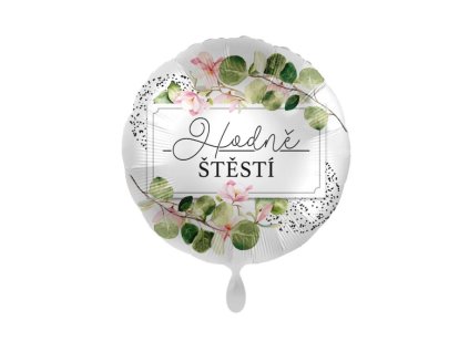 Fóliový balónek kulatý Hodně ŠTĚSTÍ 43cm bílý