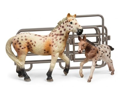 ZooLandia Kůň grošovaný s hříbětem a ohradou