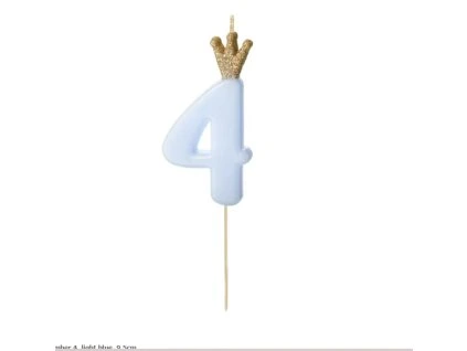 Svíčka dortová číslo 4 s korunkou světle modrá