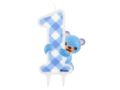 Svíčka na dort číslo 1 s Medvídkem Modrá