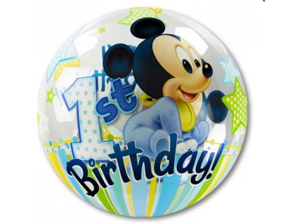56 cm fóliový balónek nafukovací bublina - Mickey Mouse 1 rok