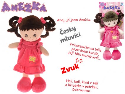 Látková panenka Anežka tmavovláska 36 cm - česky mluví a zpívá