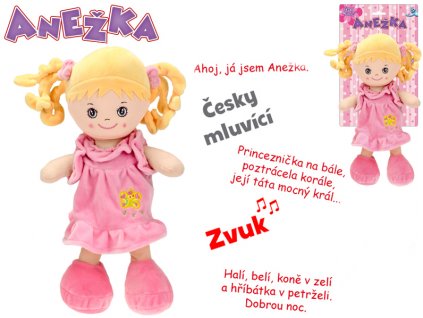 Látková panenka Anežka blondýnka 36 cm - česky mluví a zpívá