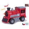 Lokomotiva červená 22,5 cm 1:16 na setrvačník na baterie se světlem a zvukem