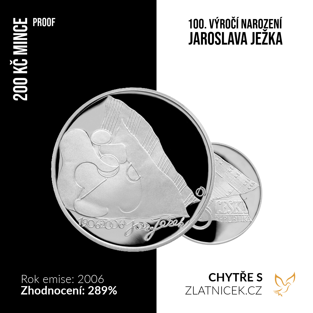 Stříbrná mince 200 Kč Jaroslav Ježek 2006 proof