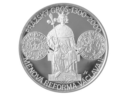 1590 stribrna mince 200 kc menova reforma vaclava ii a zahajeni razby prazskych grosu 2000 proof