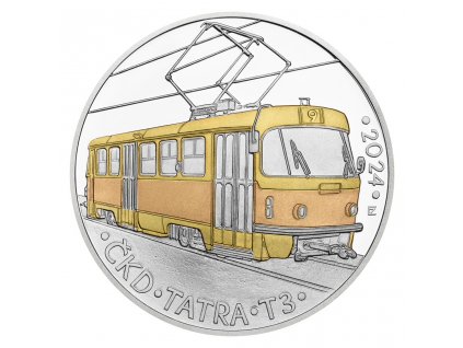 Stříbrná mince 500 Kč Tramvaj ČKD Tatra T3 2024 proof
