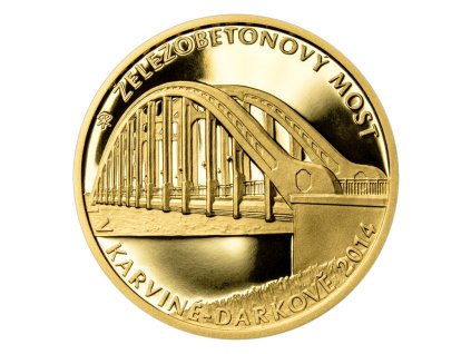 Zlatá mince 5000 Kč Železobetonový most v Karviné-Darkově 2014 proof