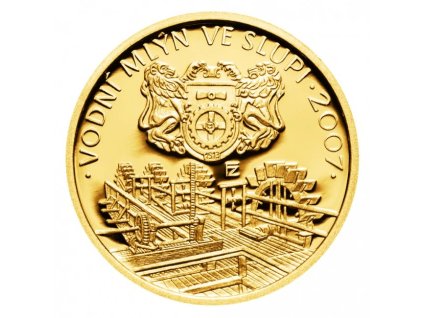 Zlatá mince 2500 Kč Vodní mlýn ve Slupi 2007 proof