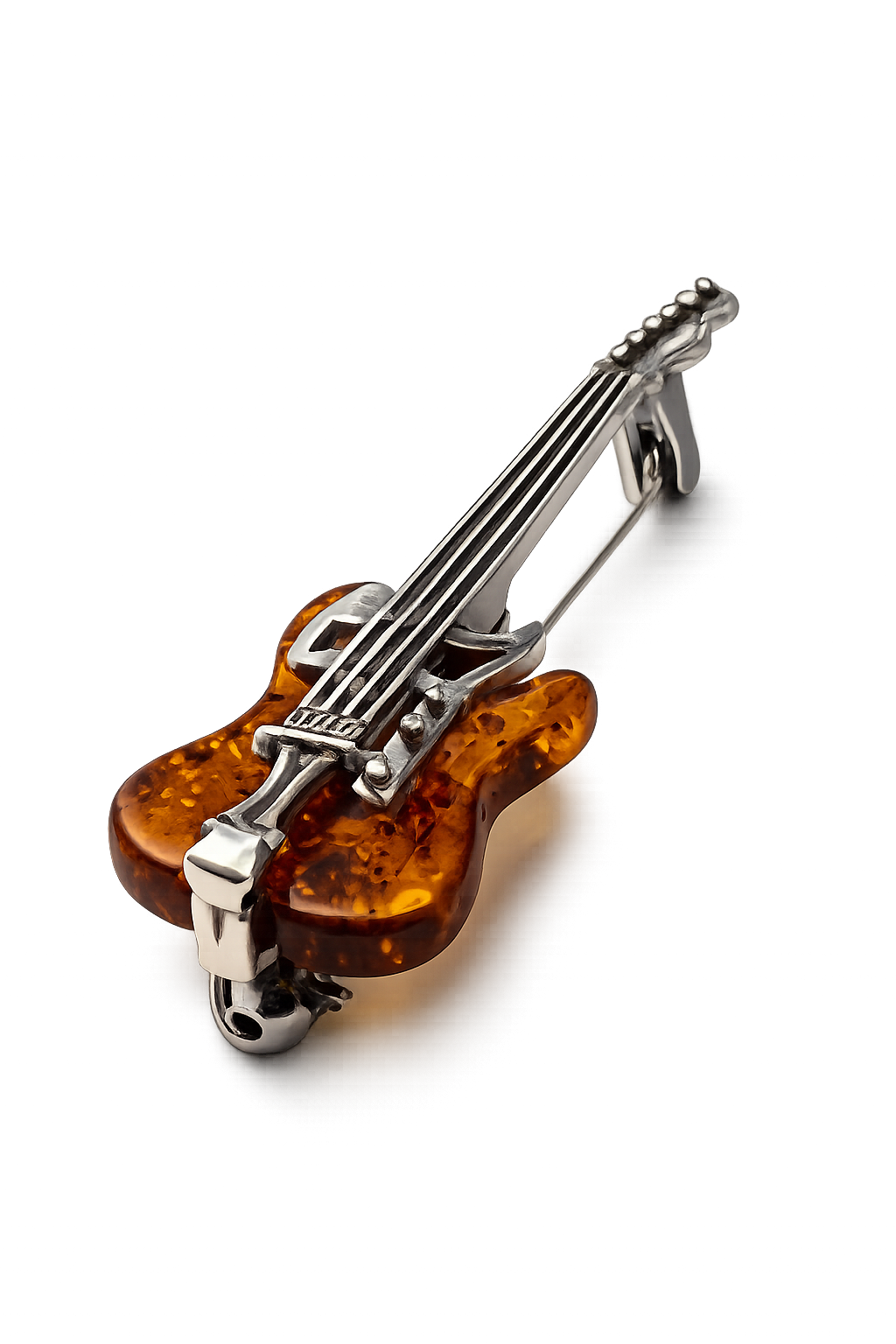 Strieborná brošňa s jantárom