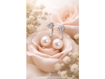 strieborne nausnice perla zirkon 925