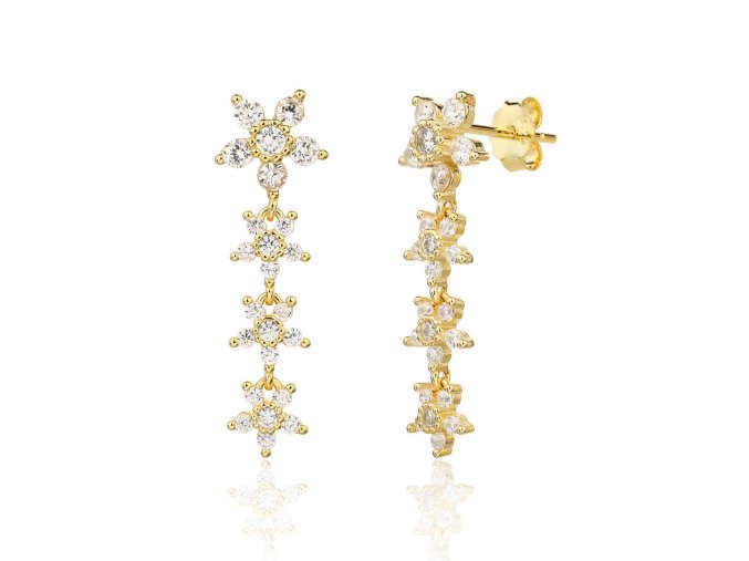 Pozlátené visacie náušnice s čírymi zirkónmi v tvare hviezdičiek