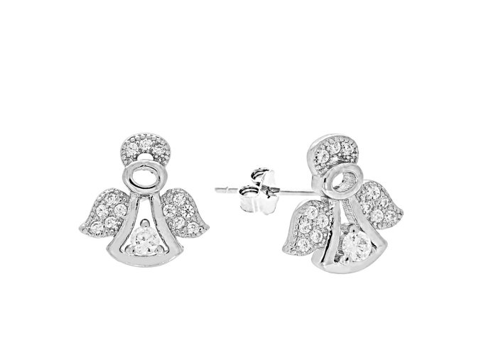 Strieborné napichovacie náušnice v tvare anjela s čírymi zirkónmi