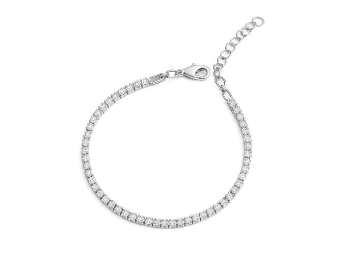 Elegantný strieborný náramok s čírymi zirkónmi a nastaviteľným zapínaním