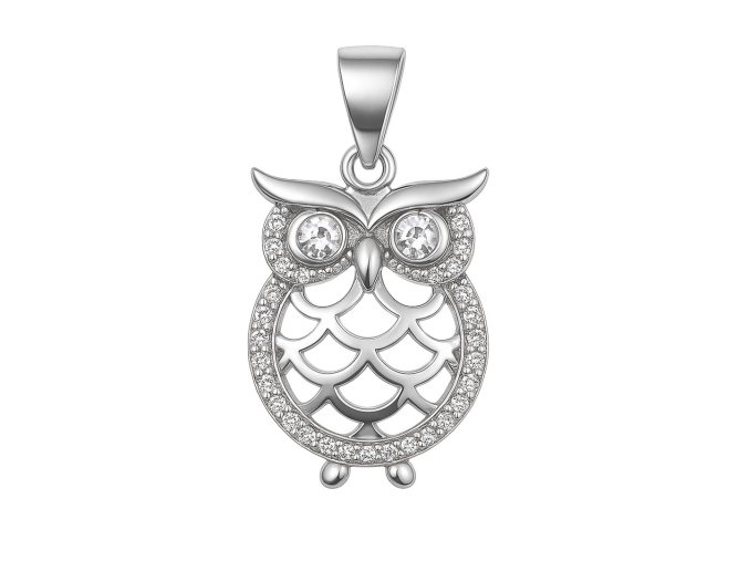 Strieborný prívesok v tvare sovy s čírymi zirkónmi a výrezovým telom