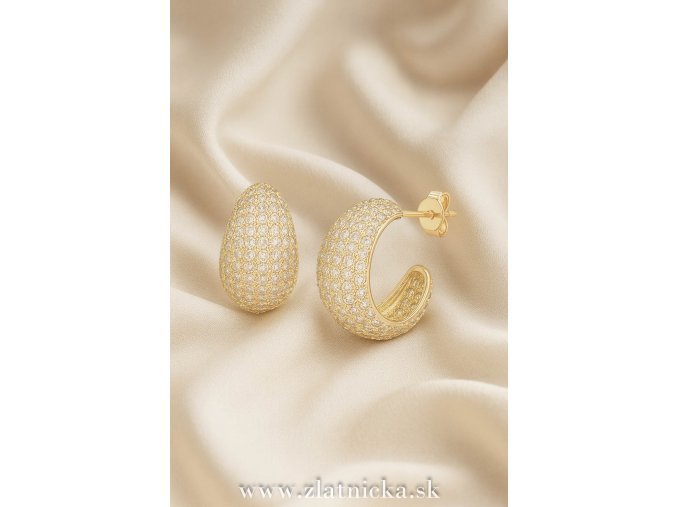 Dámske pozlátené náušnice zo striebra so žiarivými bielymi zirkónmi