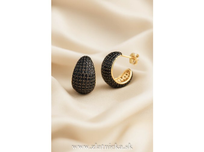 Dámske náušnice zo striebra 925 pozlátené s čiernymi zirkónmi