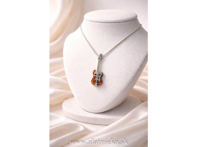 prívesok gitara jantár strieborný šperk