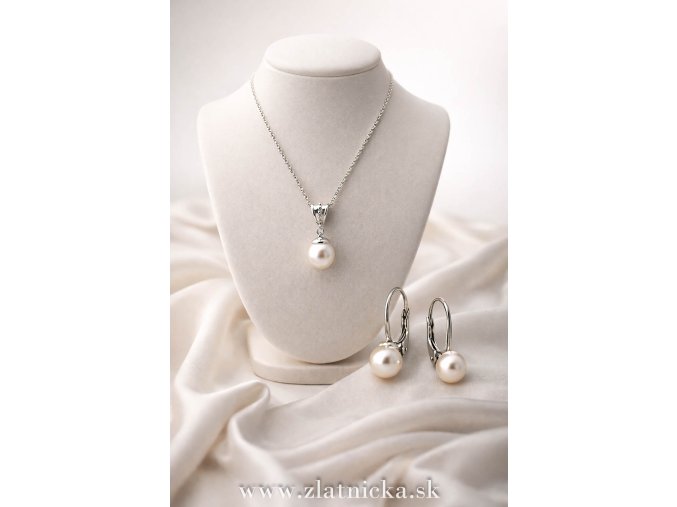 perlový set 8mm perly v striebre. náušnice s príveskom