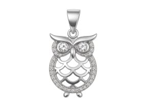 Strieborný prívesok v tvare sovy s čírymi zirkónmi a výrezovým telom