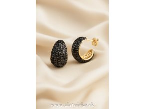Dámske náušnice zo striebra 925 pozlátené s čiernymi zirkónmi