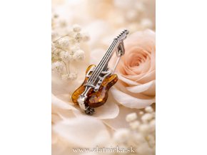 Luxusná brošňa z jantáru a striebra 925 v tvare gitary