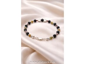 Luxusný ručne vyrábaný strieborný náramok s čiernymi minerálmi a prírodnými kameňmi