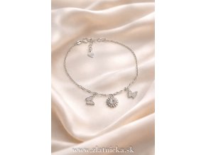 strieborný náramok rýdzosti 925 s motýľmi a centrálným zirkónovým príveskom