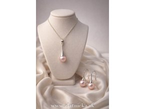 Strieborný perlový set ružová perla – prívesok a náušnice