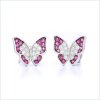 emné strieborné náušnice v tvare motýľa so zirkónmi v ružovej a bielej farbe
