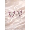 Strieborné napichovacie náušnice v tvare motýľ so zirkónmi v ružovej a čírej farbe