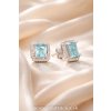 Štvorcové náušnice so svetlomodrým kameňom a čírym lemom