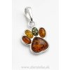 Strieborný prívesok labka s pravým jantárom
