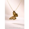 Elegantný motýlí prívesok zlatý s jantárom na jemnej retiazke