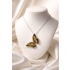 Dámsky strieborný náhrdelník s jantárom v tvare motýľa