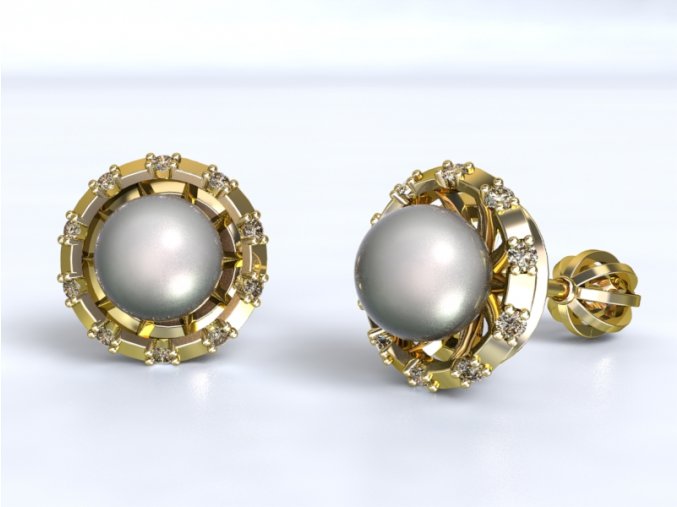 Au 585/1000 Zlaté náušnice šroubek s kameny