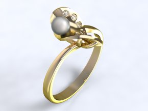 Au 585/1000 Zlatý prsten s kameny a perlou