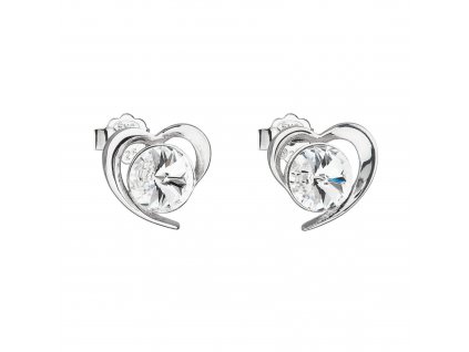 Evolution Group CZ náušnice pecka s krystaly Swarovski bílé srdce 31259.1