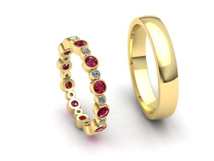 Snubní prsteny s rubínem a brilianty SN21004 dámský (Materiál Bílé zlato 14kt, Šířka 3, Velikost 40)