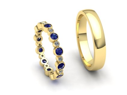 Snubní prsteny s modrým safírem a brilianty SN21004 pánský (Materiál Bílé zlato 14kt, Šířka 4, Velikost 40)