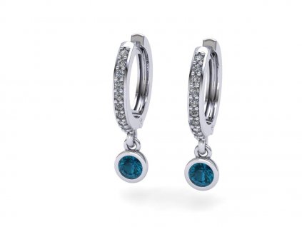 Náušnice kruhy s topazem london blue a brilianty NK210021 (Materiál Bílé zlato 14kt)