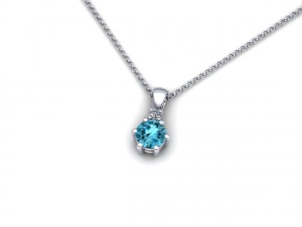 Přívěšek s přírodním topazem swiss blue a briliantem ZK21001 (Materiál Bílé zlato 14kt)