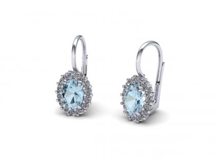 Náušnice s přírodními diamanty a světle modrým topazem NK200100 (Materiál Bílé zlato 14kt)