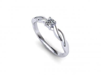 Zásnubní prsten z bílého 14k zlata. Šína má pletený vzor a v centru přírodní diamant.
