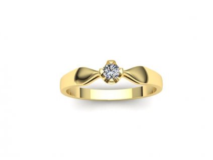 Zásnubní prsten z 14k zlata. Šána prstene se zůžuje až k přírodními briliantu.