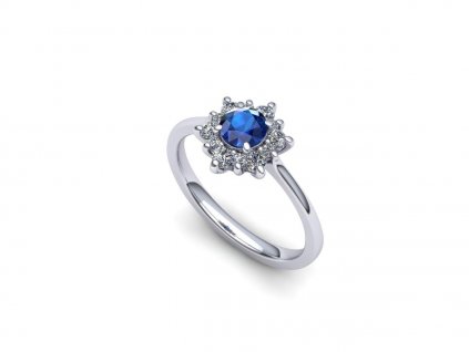 Prsten se safírem a diamanty ve tvaru hvězdičky PK21002 (Materiál Bílé zlato 14kt, Velikost 40)